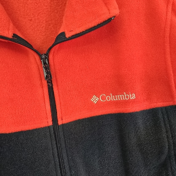 Columbia Men’s Fleece Jacket Size Large Two Tone Red Blue Full Zip Color Block - Picture 2 of 10